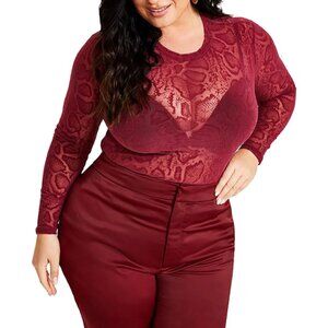 NWT Nina Parker Plus Snake Printed Party Wear Blouse 1X Burgundy